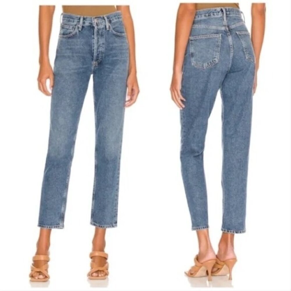 AGOLDE Fen High Rise Relaxed Taper Button Fly Blue Jeans in Highway Size 24 NWT
